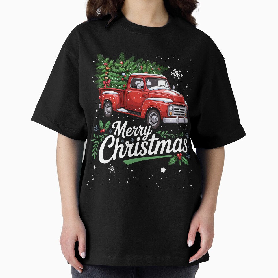 Merry Christmas Red Truck Carrying Festive Winter Tree by khdmalakarak
