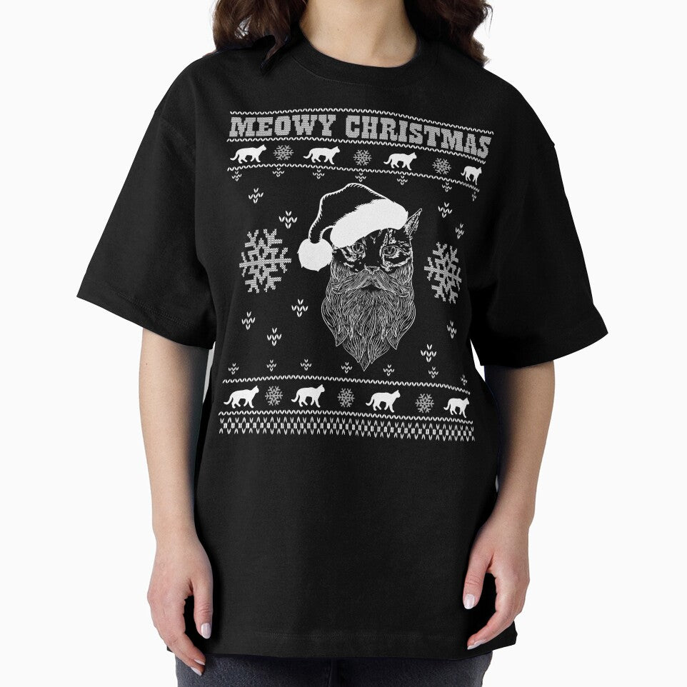 Cat Kitten Meowy Christmas Ugly Sweater T-Shirt by evaspark