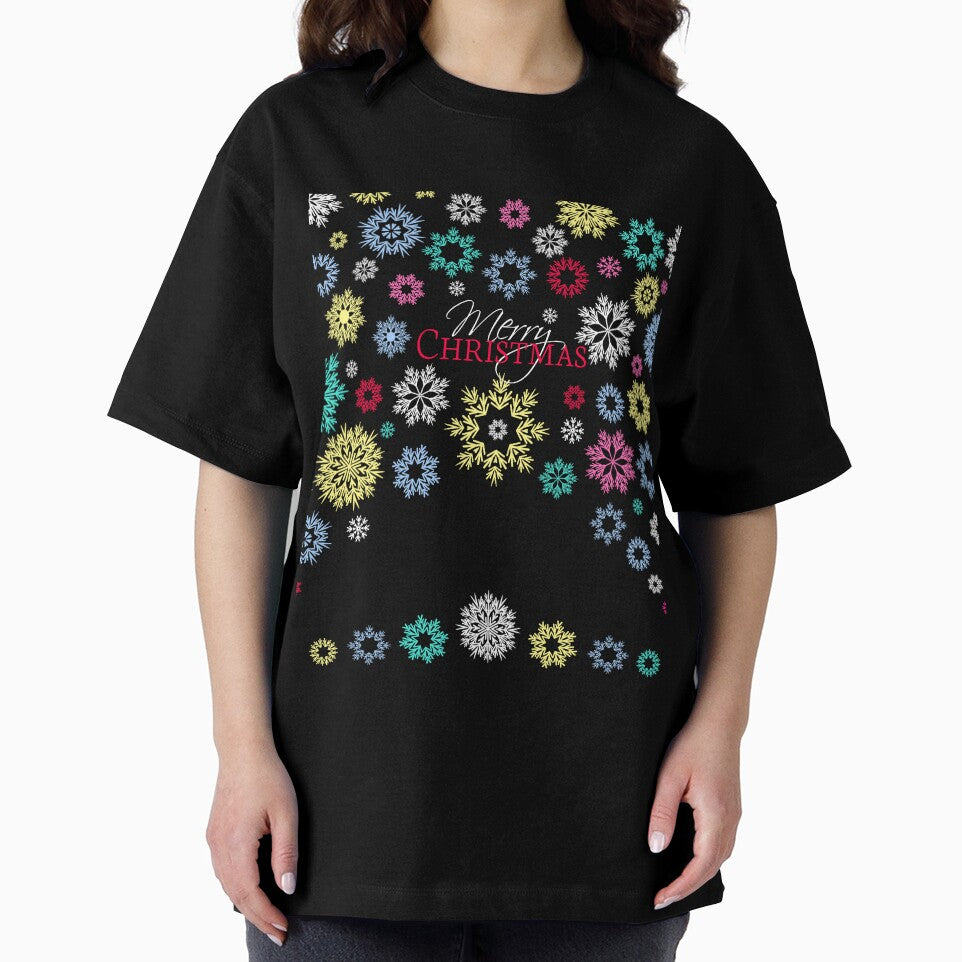 Merry Christmas Black Dress Multicolored Snowflakes by Ross-Sergey