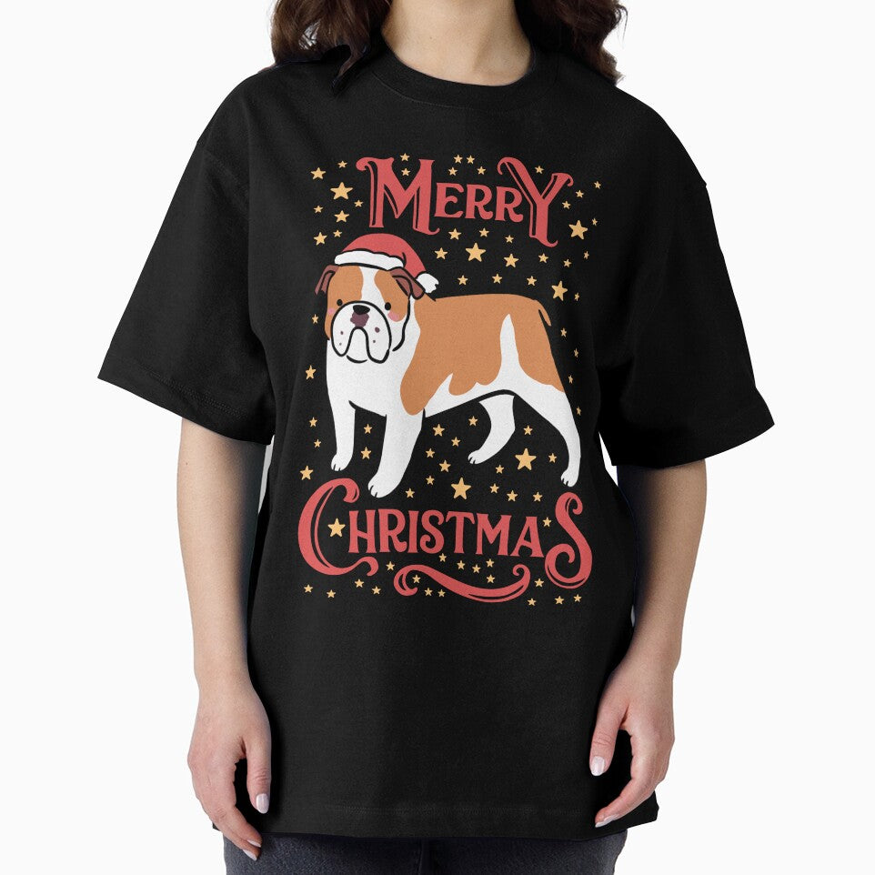 Merry Christmas Cute christmas bulldog dog illustration by Yarafantasyart