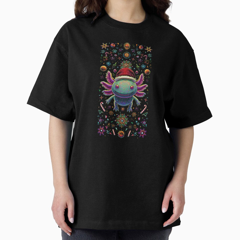 Neon Glow Axolotl in Santa Hat – Psychedelic Xmas Ornament Artwork – Cute Holiday Amphibian by MadeByACJ