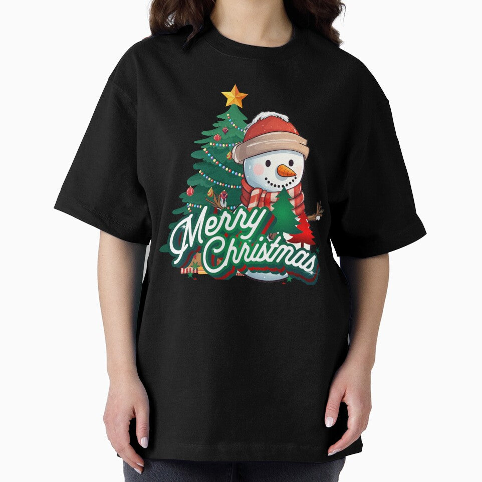 Merry Christmas with cute snowman cartoon with lovely Christmas tree by RRRcz