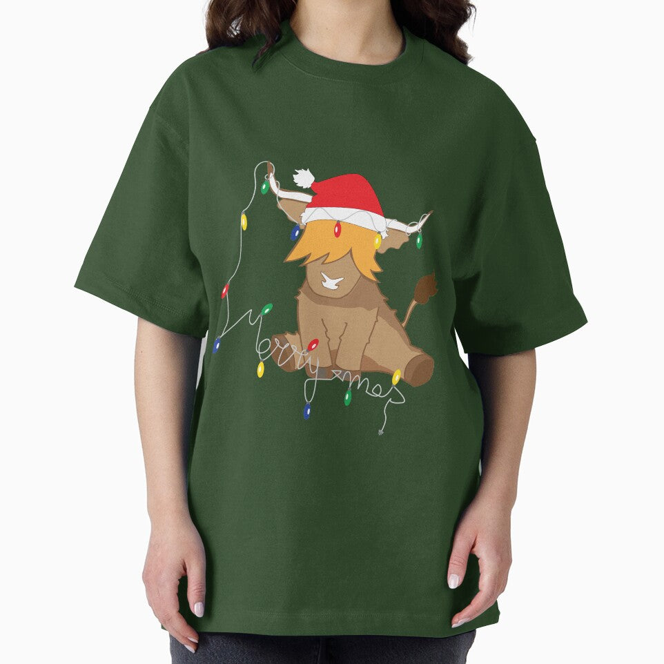 Cute highland cow calf christmas lights fluffy cow by Ayelandco