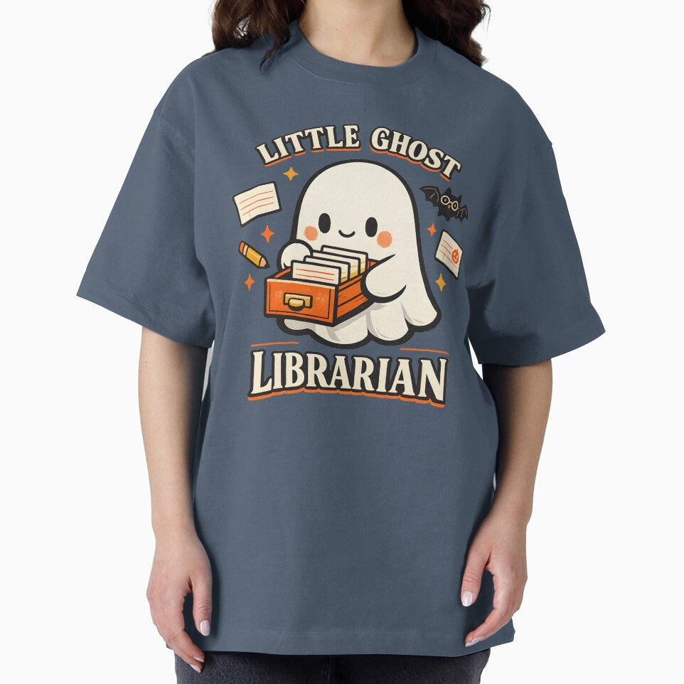 Little Ghost Librarian Kawaii Halloween Shirt | Cute Book Lover Ghost Design | Dark Academia Spooky Gift by  MAD's Recreation Studio