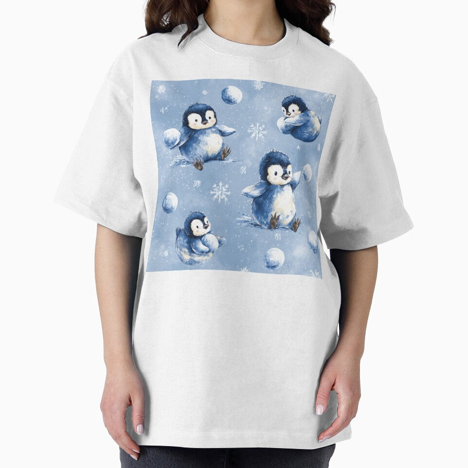 Cute Baby Penguins Playing with Snowballs – Winter Holiday Kawaii Animal Pattern by ThaiArtShop