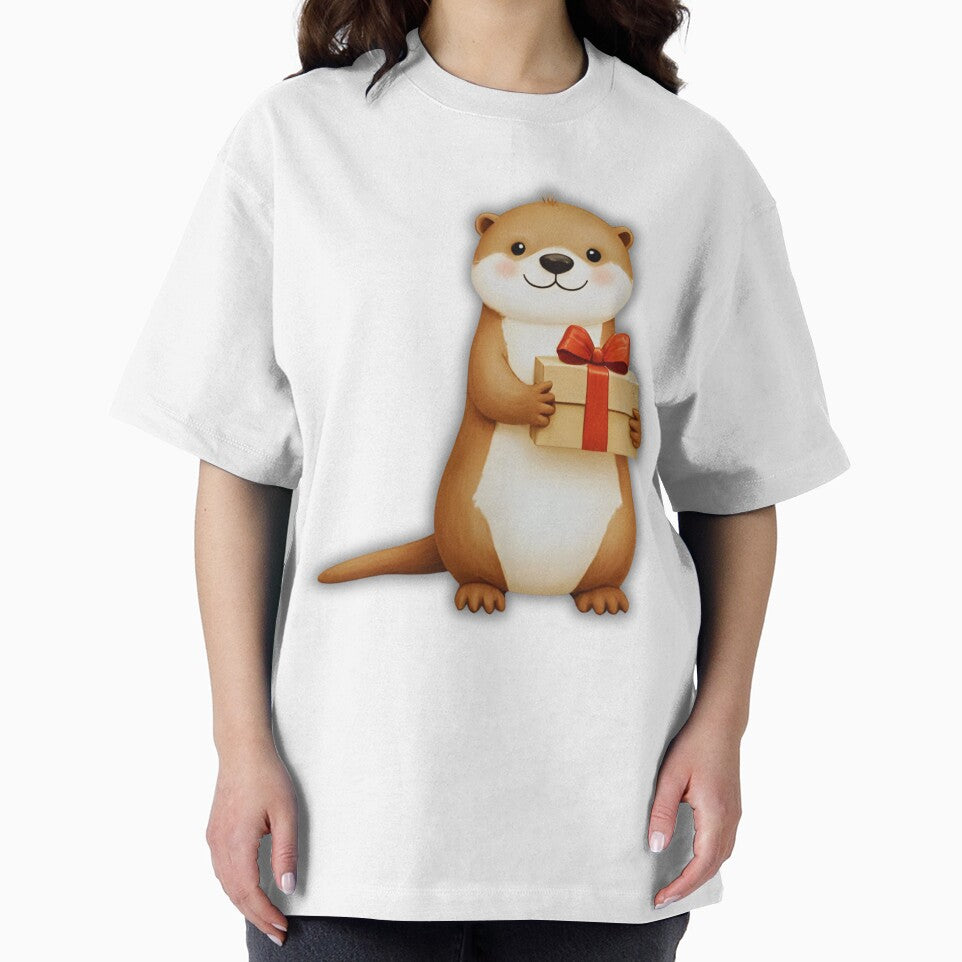 Sweet Christmas Otter with Present – Festive Cute Animal Illustration by Otterly Cute