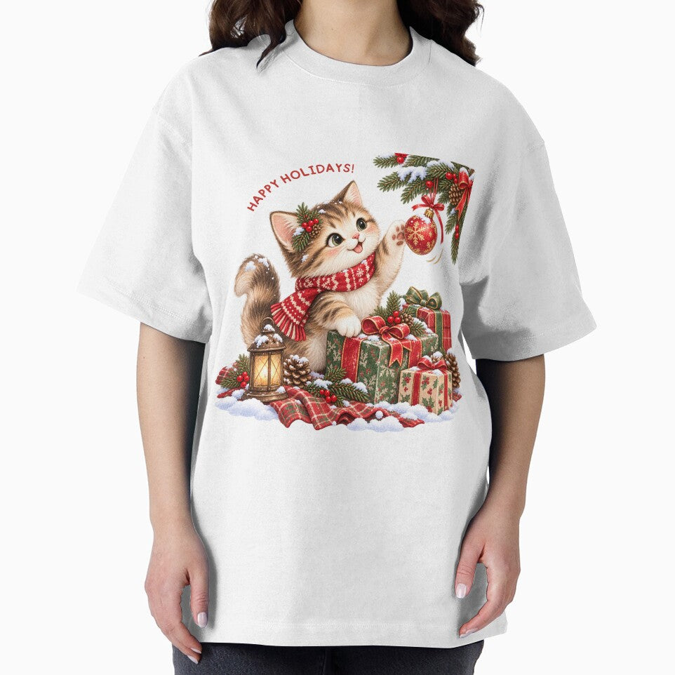 Happy Holidays Playful Kitten with Gifts by mycute-stickers