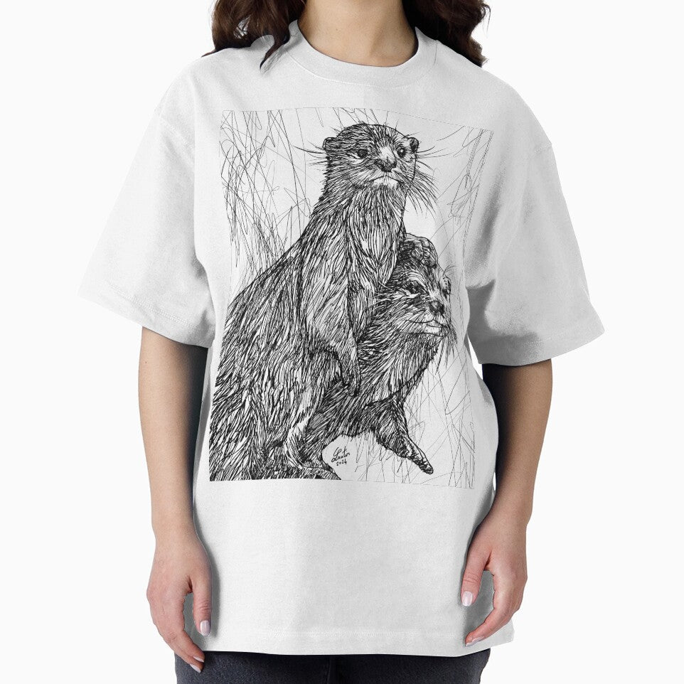 TWO OTTERS ink portrait by lautir