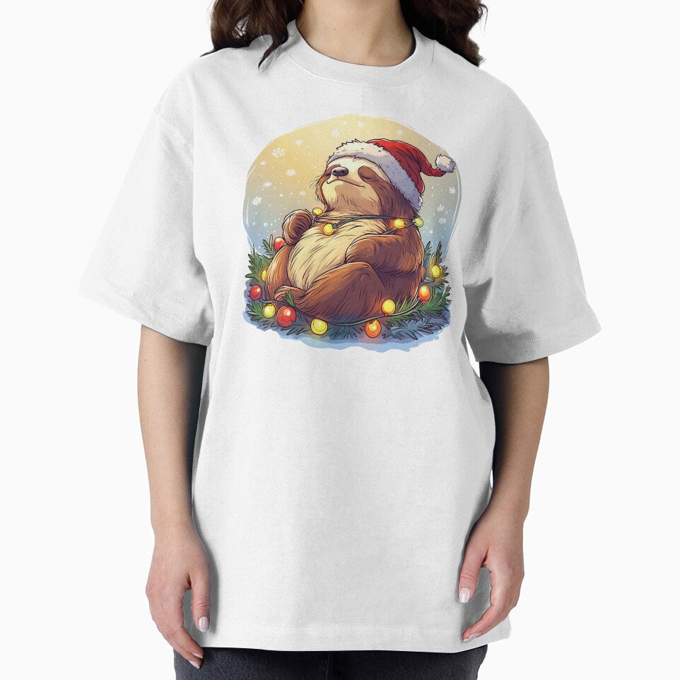 Cozy Christmas sloth with Santa hat illustration by olenapetol