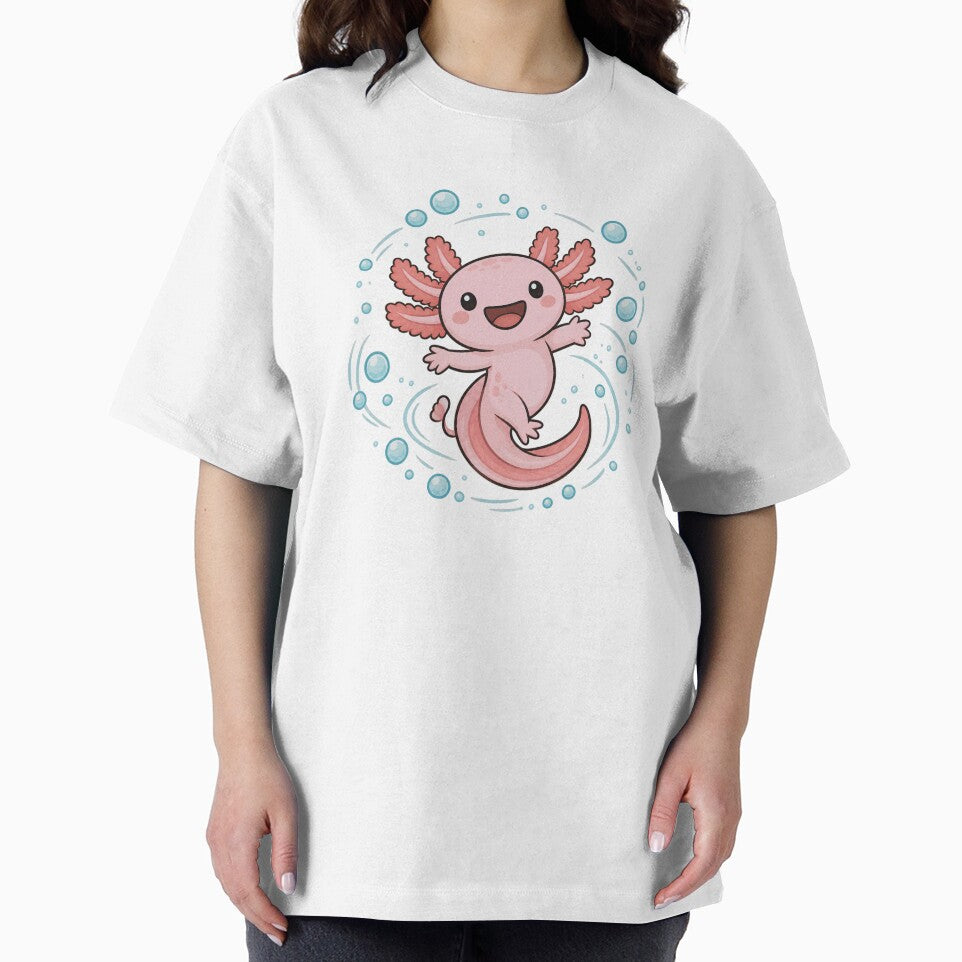 Cute Pink Axolotl with Bubbles - Kawaii Happy Axolotl Art by Knacky Print
