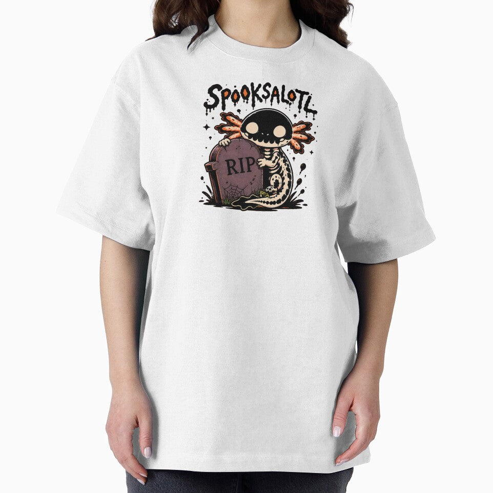 Spooksalotl Skeleton Axolotl Graveyard RIP Tombstone Halloween Design by MAPDDesigns