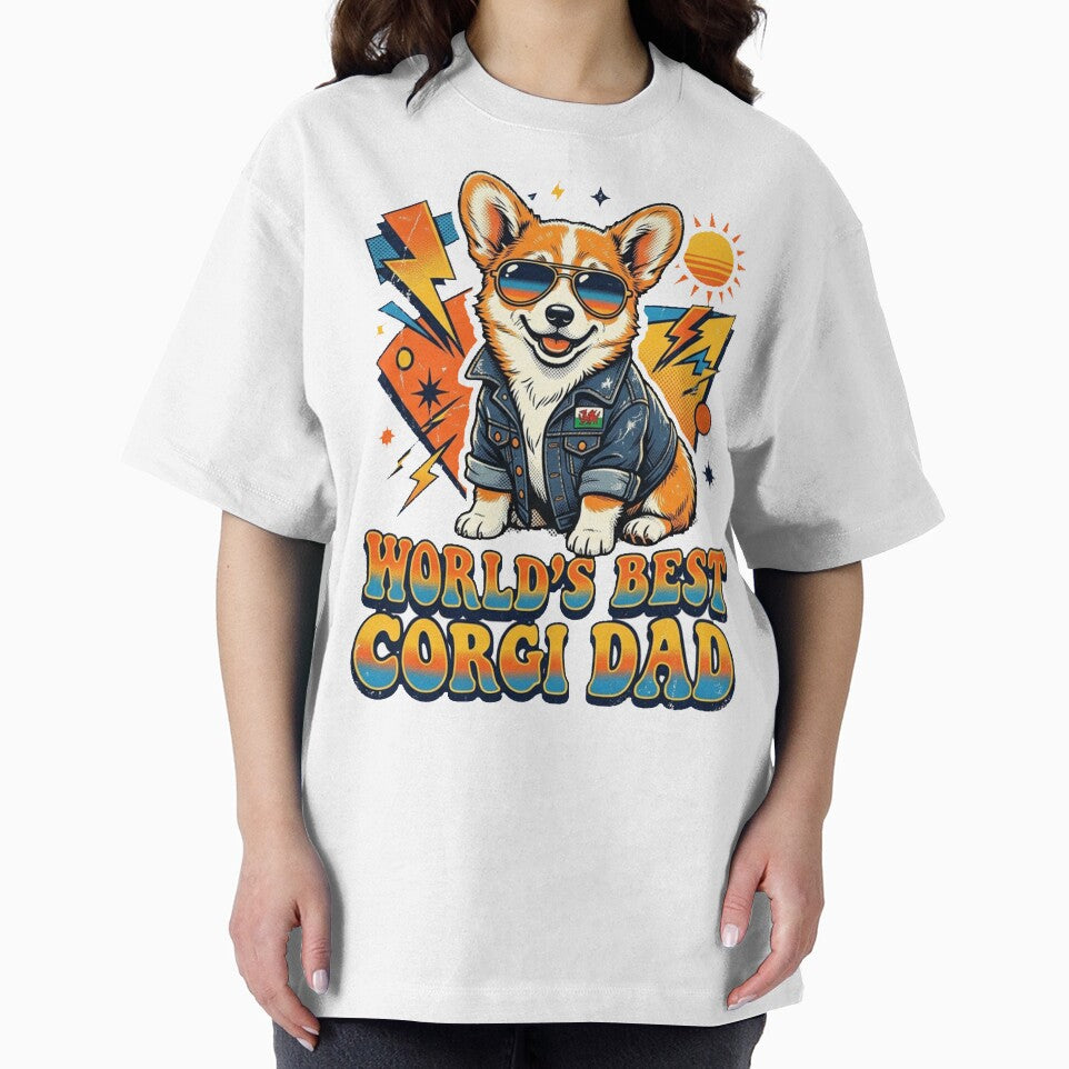 Worlds Best Corgi Dad Retro Shirt, Funny Corgi Dad Denim Jacket Tee, Corgi Dad Gift for Dog Dads and Corgi Lovers by Wearable Canvas..