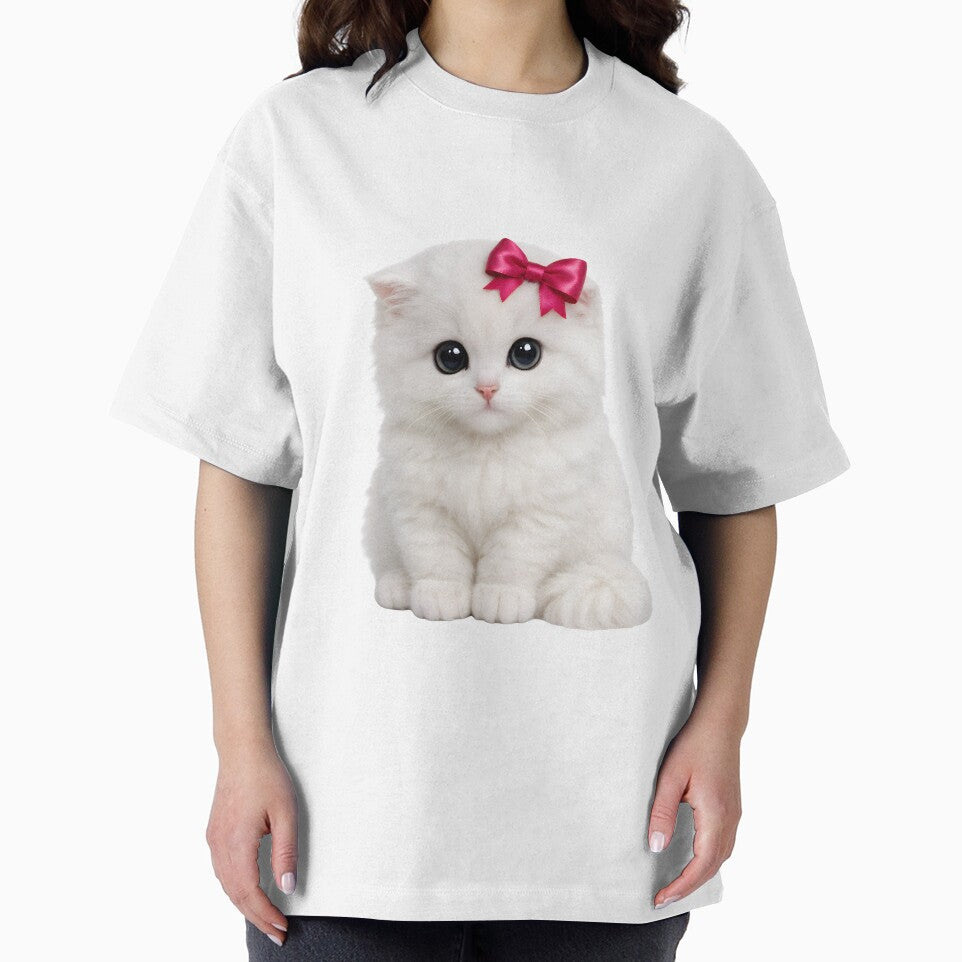 Cute White Kitten With Red Bow by AmirArtisanVibe
