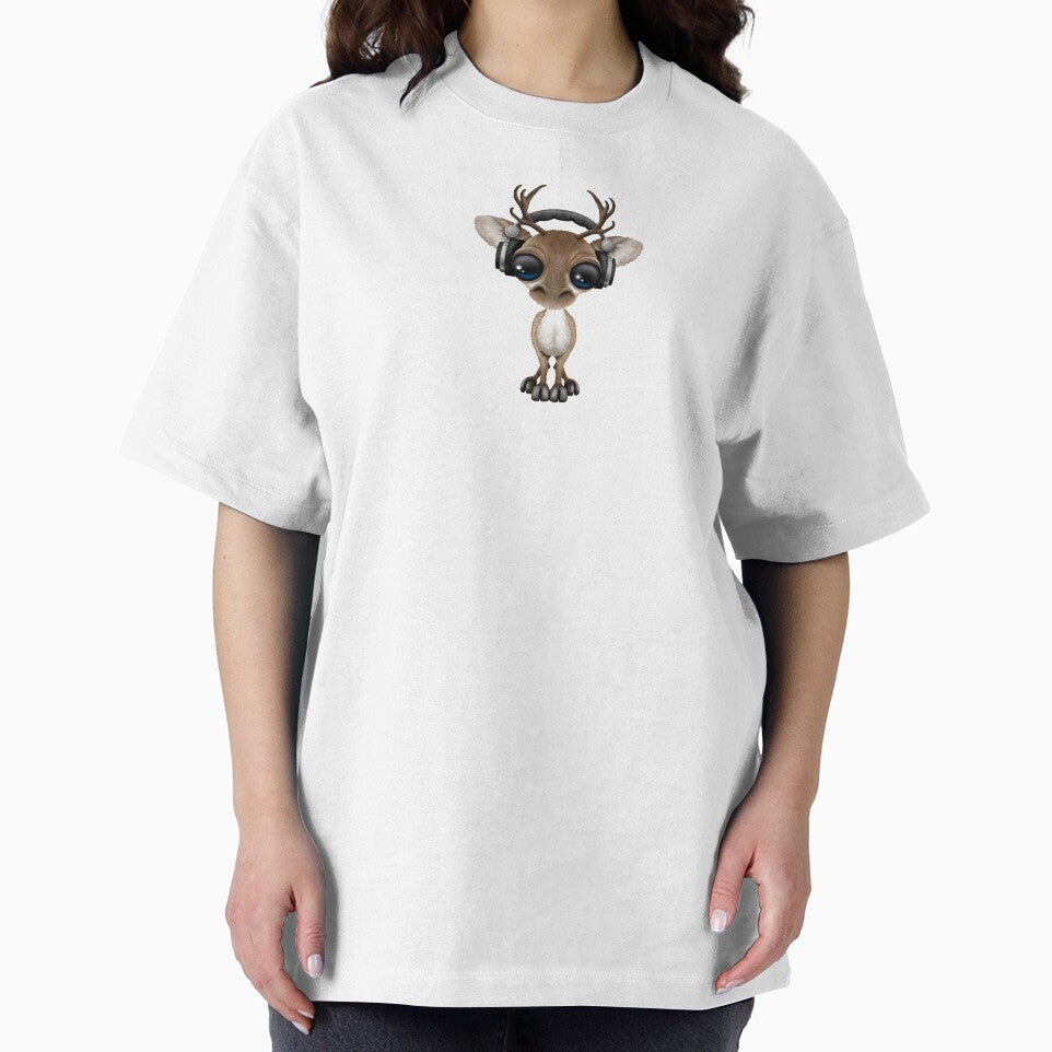Cute Musical Reindeer Dj Wearing Headphones on Blue by JeffBartels