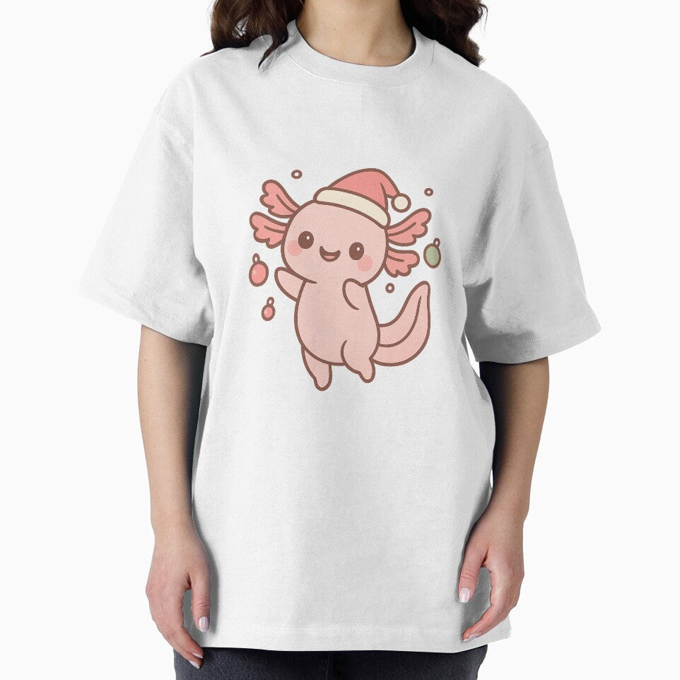 Kawaii Pink Axolotl Dancing with Christmas Ornaments by Bratak