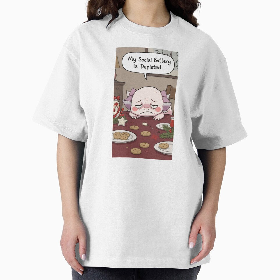 Cute Exhausted Axolotl Art – Social Battery Low Winter Vibes by MadeByACJ