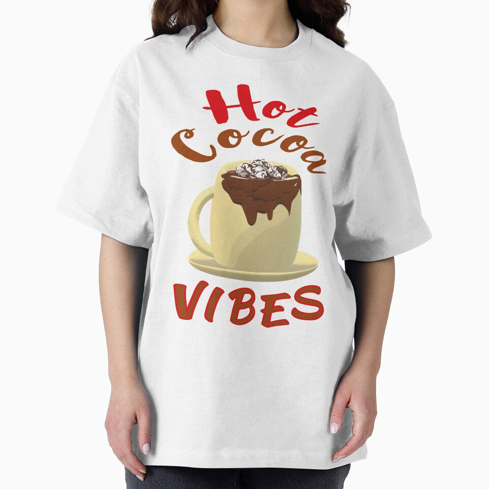 Hot Cocoa Vibes. Mug of Hot Cocoa with Marshmallows and Chocolate Drizzles. (Red Letters - White Background) by ArtByLM