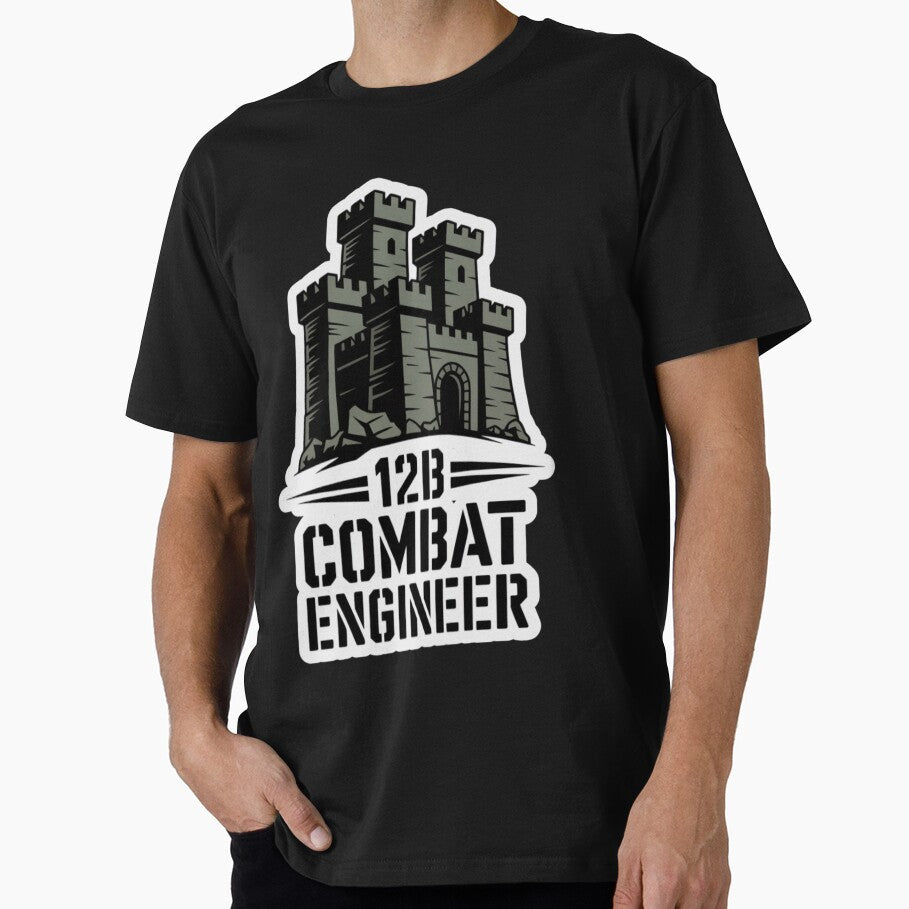 12B Combat Engineer — Classic Castle Tower Emblem U.S. Army MOS Military Engineering Graphic White Outline by GFamilyC