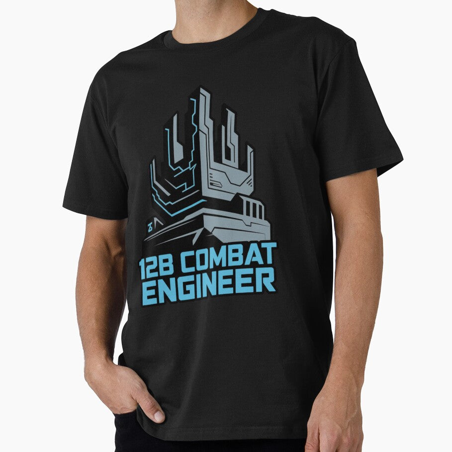12B Combat Engineer — Futuristic Fortress Emblem U.S. Army MOS Military Engineering Graphic Blue Font by GFamilyC