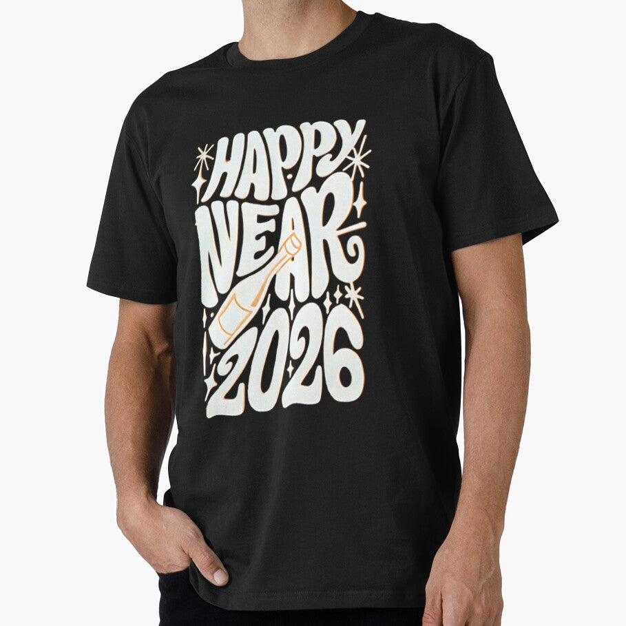 Festive Happy New Year 2026 Champagne T-Shirt by MrHroy