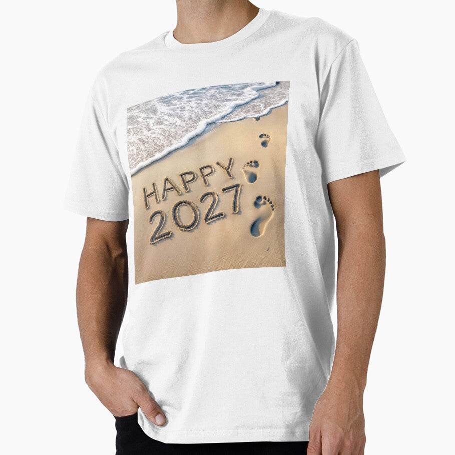 New Year 2027 Beach with Footprints by Maria Dryfhout