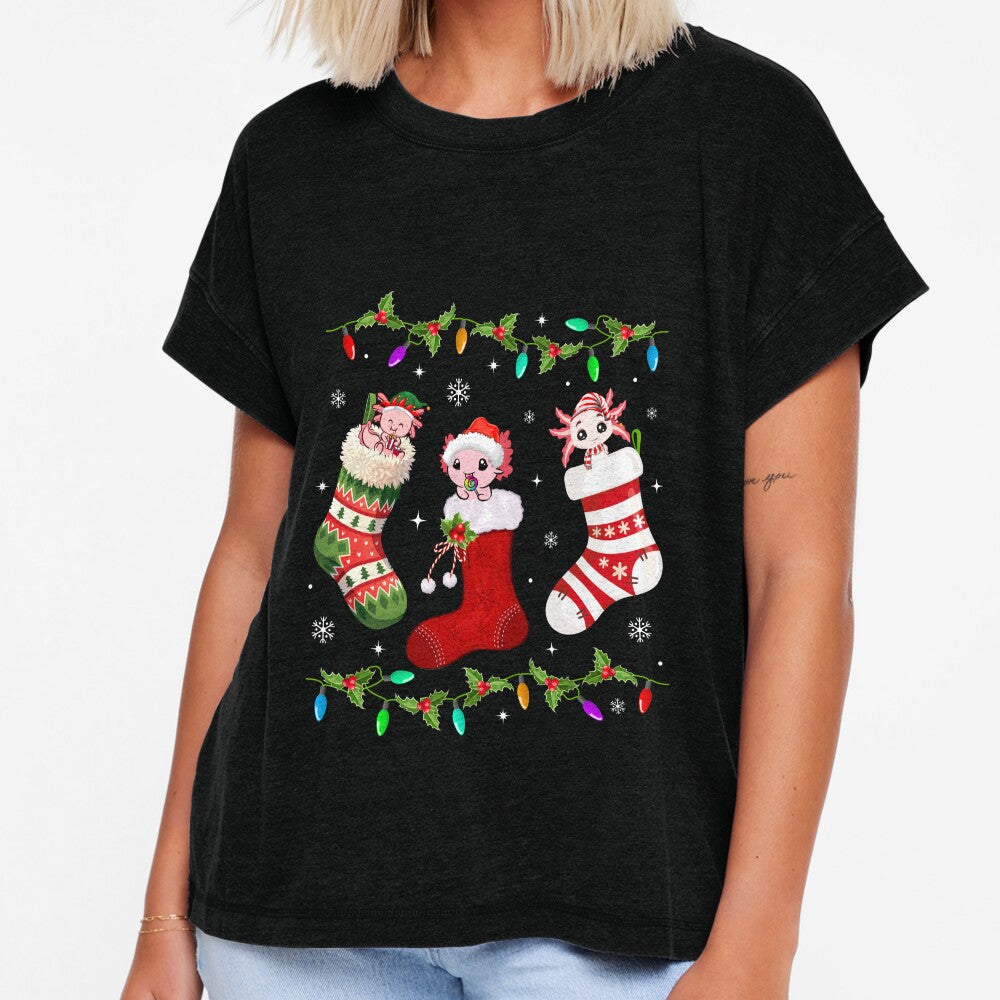 Axolotl Socks Christmas Lights Snow Funny Xmas by DesignByMai