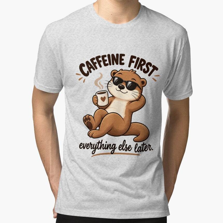 Funny Otter Meme Collection - Caffeine First Otter Meme Cartoon - Funny Coffee Humor by MiraLumeStudio