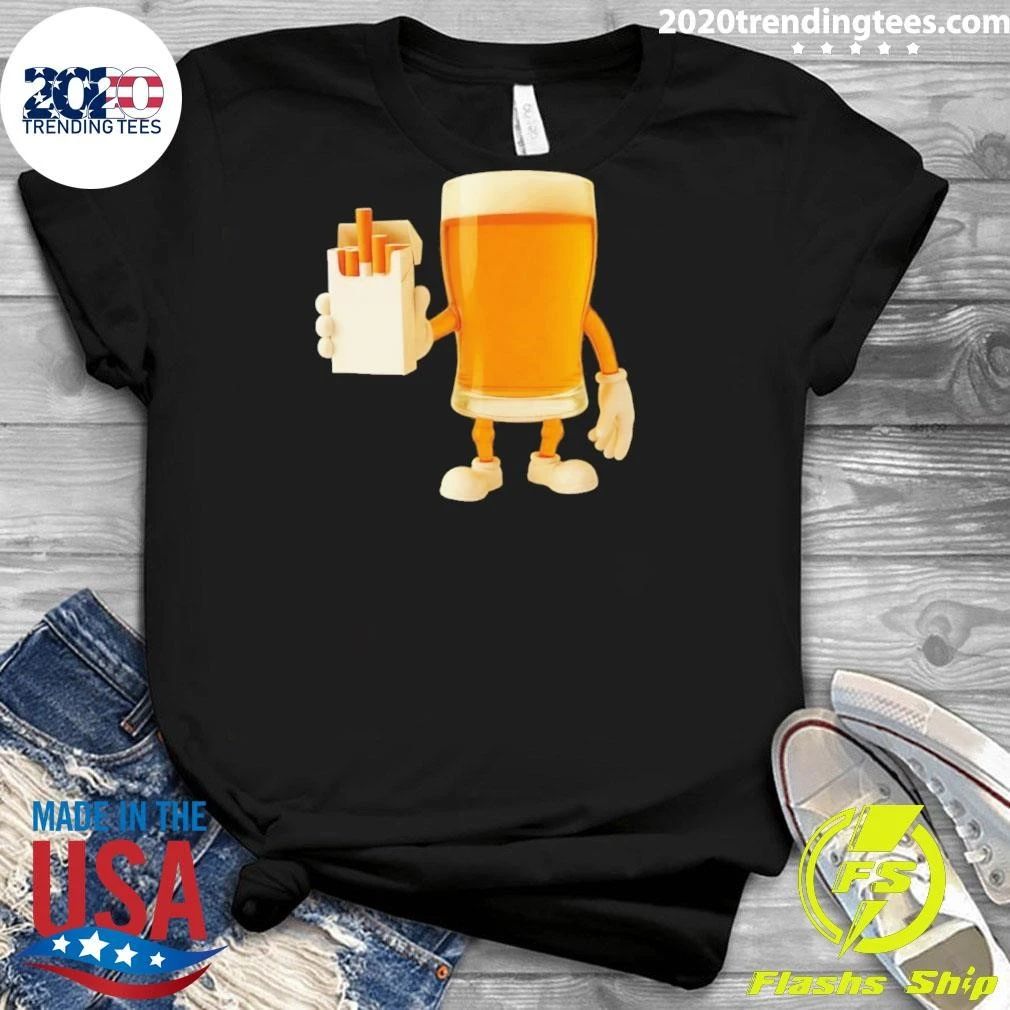 Drunk Cigs Beer Glass Character Cigarettes Shirt