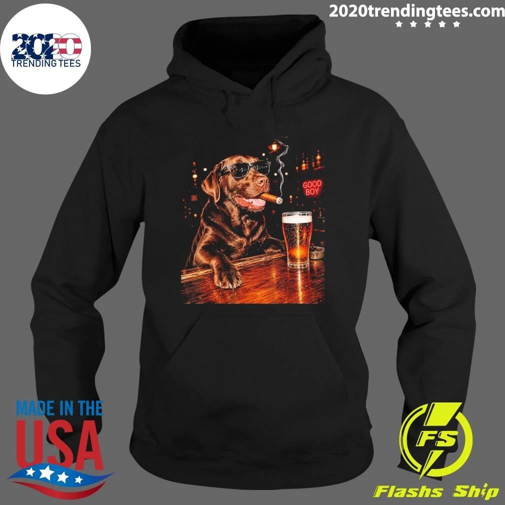 Silly Chocolate Labrador Retriever Drinking Beer Cigar Dog Good Boy Shirt