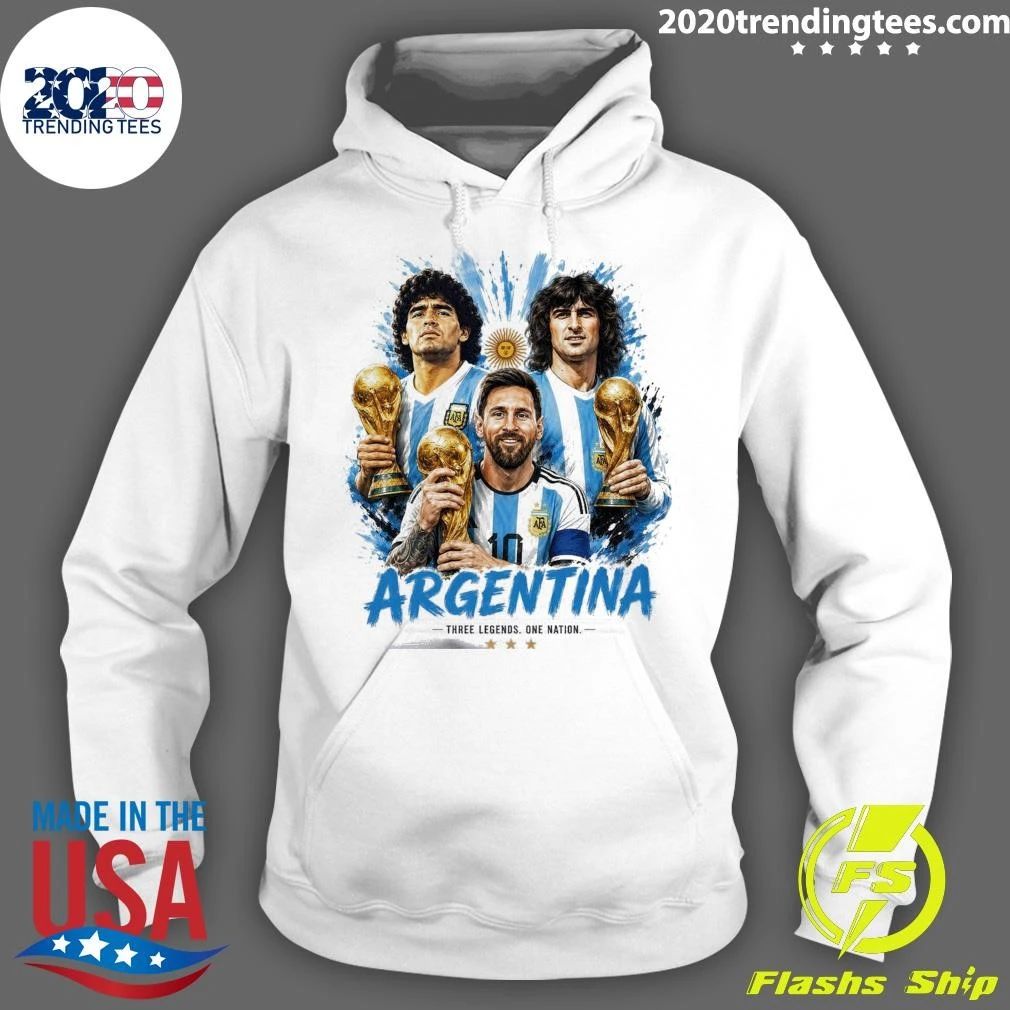 Messi, Maradona And Kempes Argentina Three Legends One Nation World Champion Football Shirt