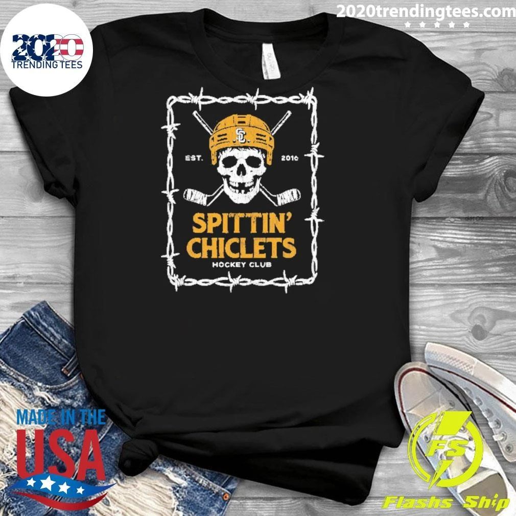 Spittin Chiclets Hockey Club Skull Pocket Tee Shirt