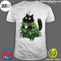 Black Cat Christmas Tree Holding Hot Coffee Shirt