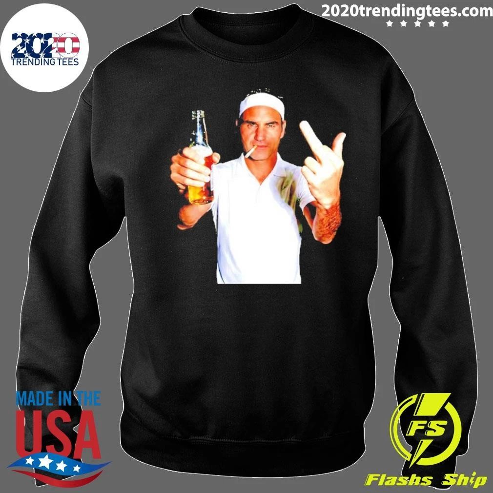Roger Federer Tennis 2026 Middle Finger Smoking And Beer Shirt